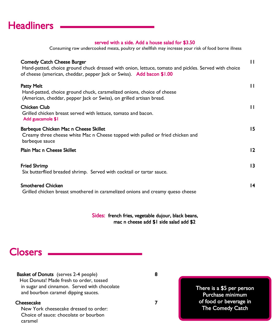 Menu Back Stage Chattanooga