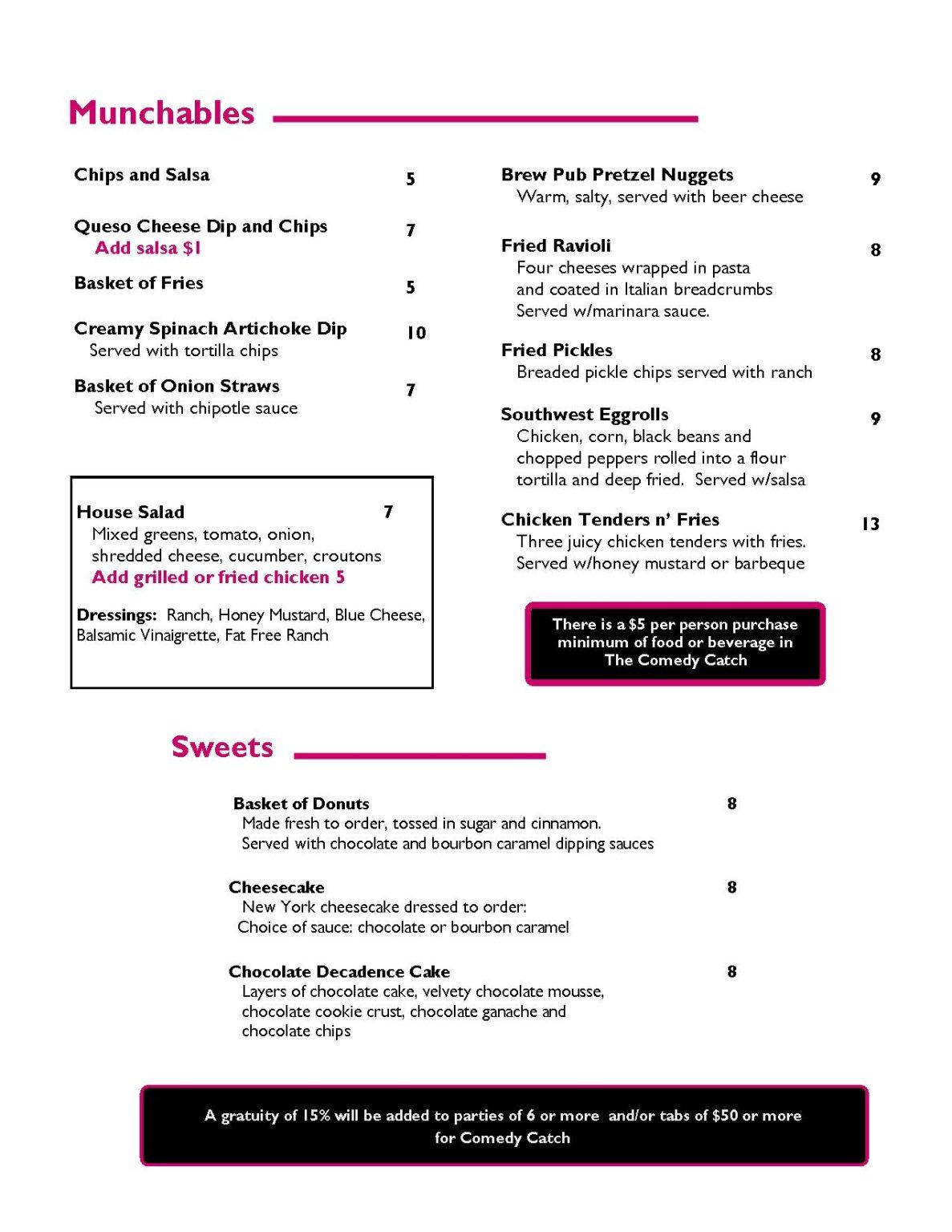 Food Menu Back Stage Chattanooga